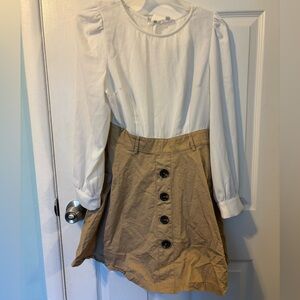 A’GACI White and Tan Button-Down Dress